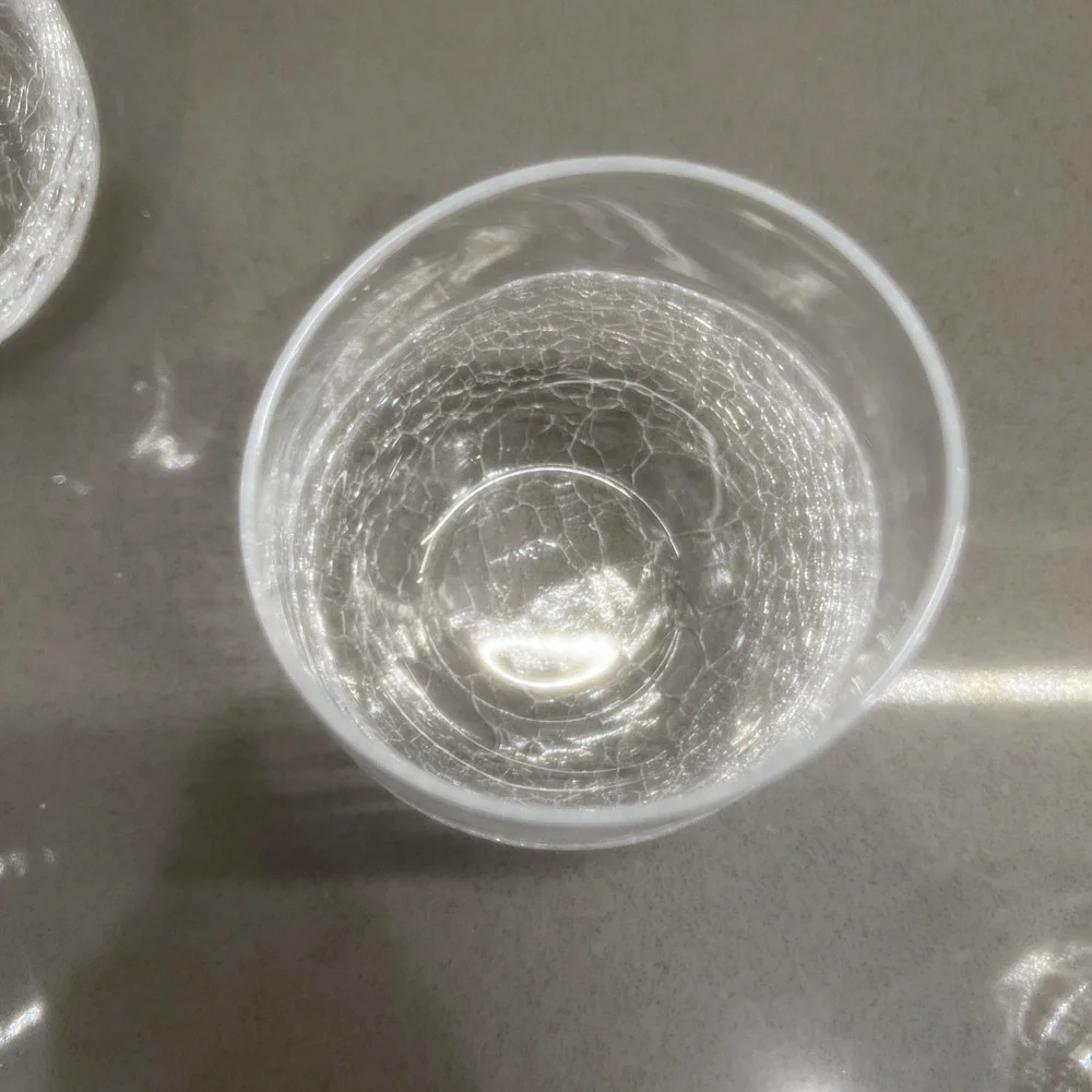 4 Pier 1 Crackle Glass Clear Slant Rim, Stemless Wine Water Glasses 4